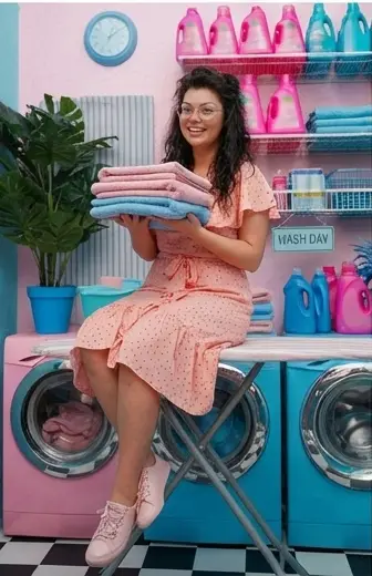 Holding A Stack Of Folded Clothes Cute